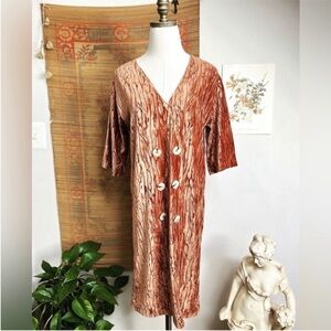 Zara Crushed Velvet Copper Short Sleeve Boxy V-neck Dress Medium